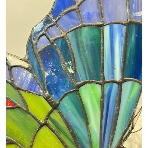 Tiffany Style Butterfly Accent Lamp Night Light Vintage Slag Glass Rose Base - Picture 3 of 16